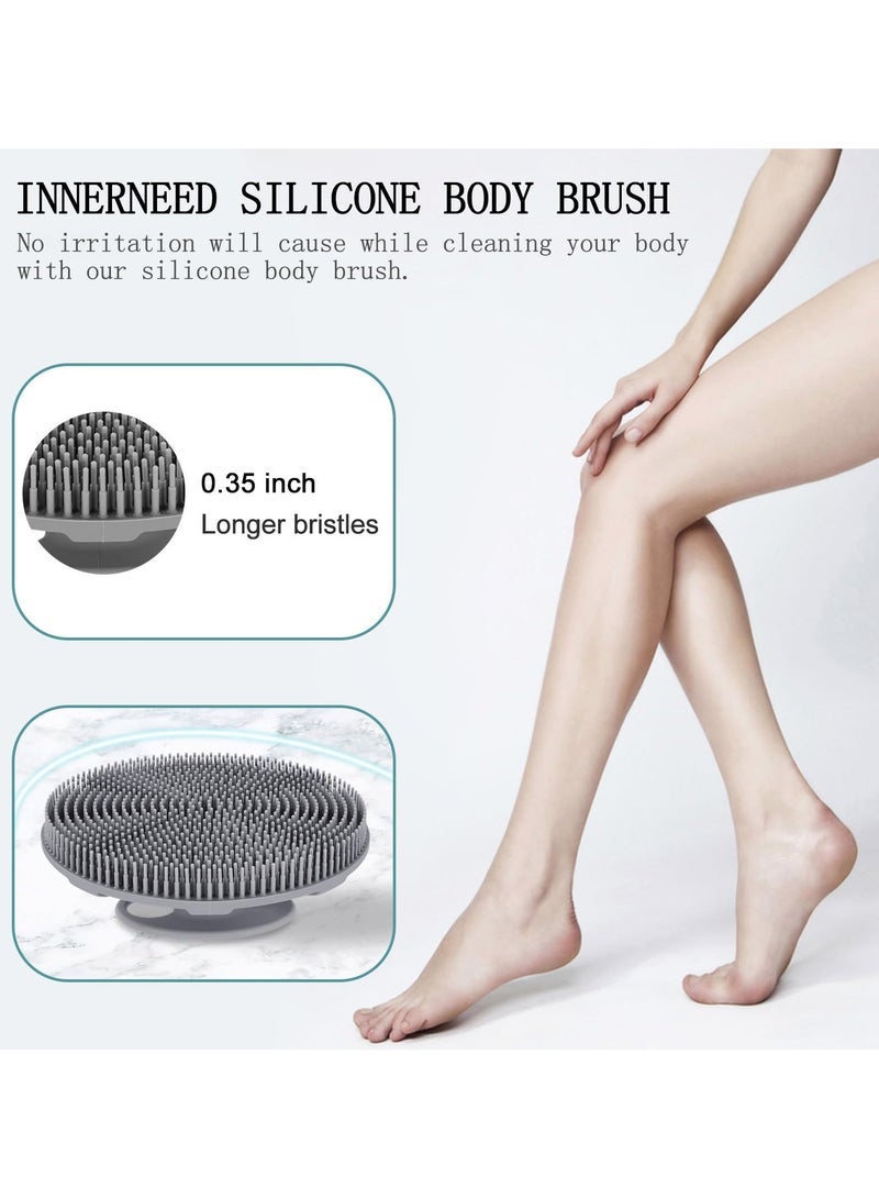 food grade soft silicone body scrubber shower brush handheld cleansing skin brush gentle exfoliating and lather well 1pcs grey - Image 3